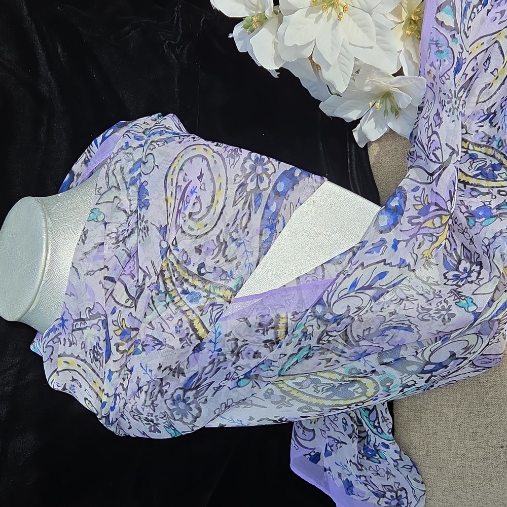 Floral Lavende, Blue & Turquoise Scarf - Picture 3 of 3